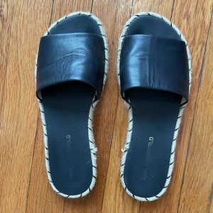 Black Leather Braided Accent Slides / Sandals